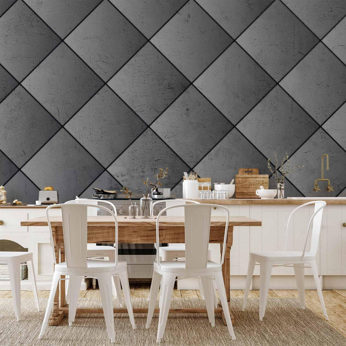 Fototapete - Grey symmetry - geometric pattern in concrete pattern with black joints
