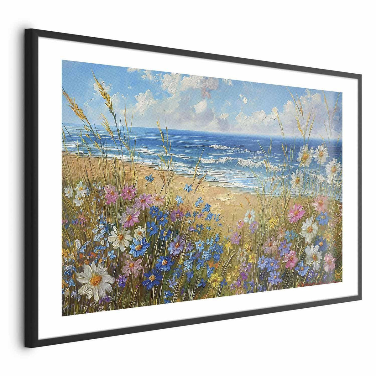 Poster - Seascape – wildflowers and a view of the rough sea