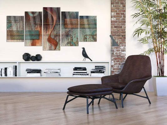 Glasbild Abstract Melody - Geometrische Metallkunst in Gold und Schwarz