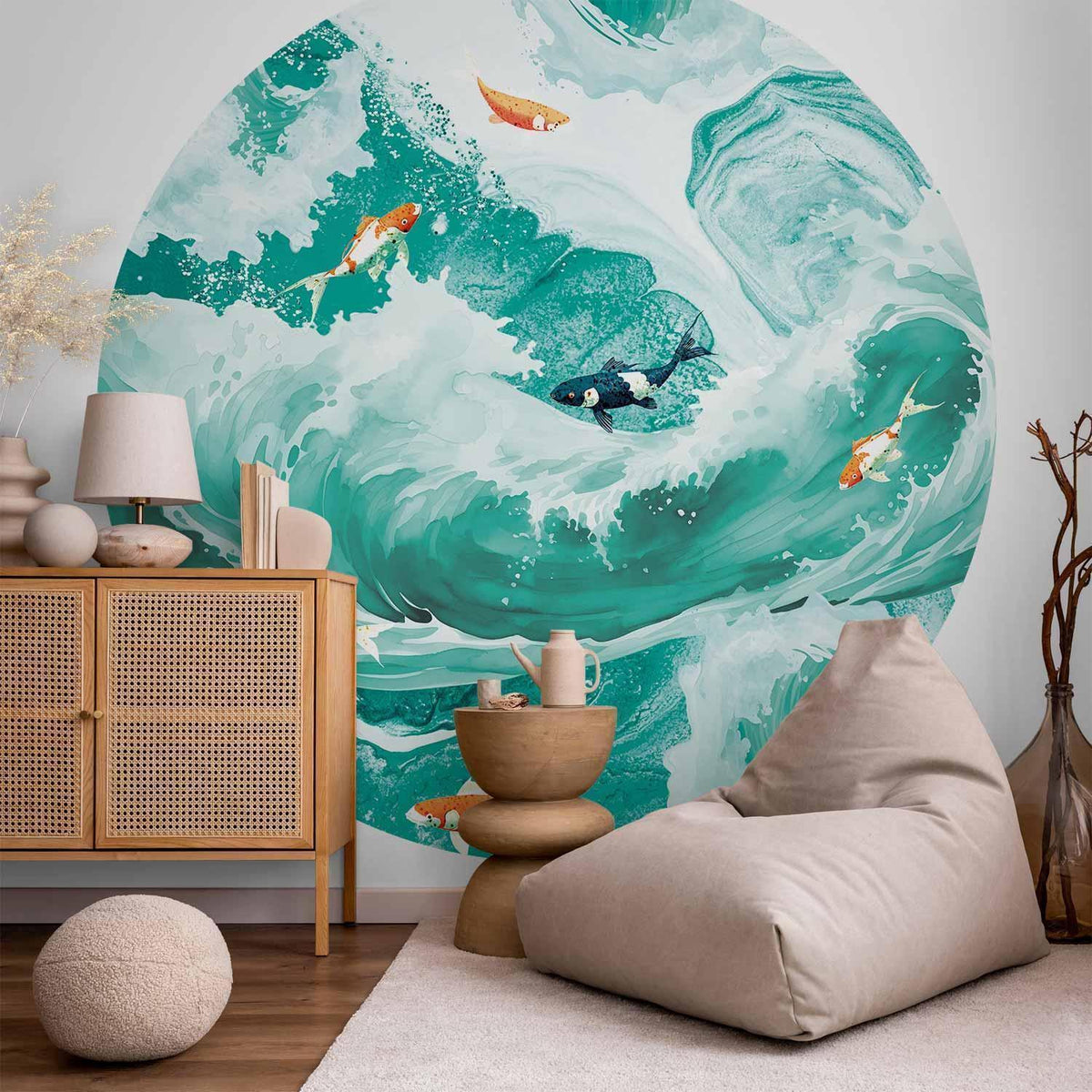 Runde Fototapete - Fish and waves
