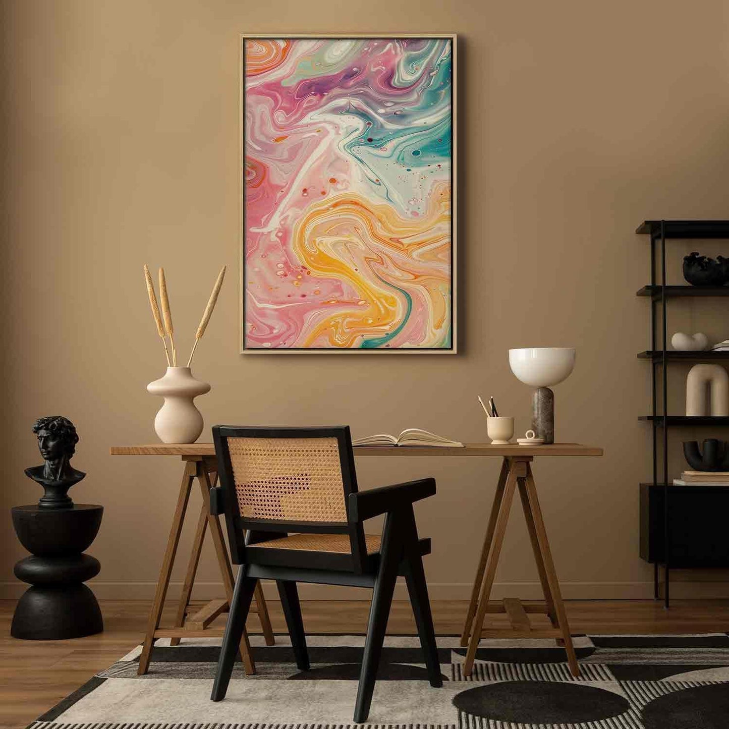 Leinwandbild - Colorful Chaos - Dynamic Shapes in Shades of Pink Yellow and Blue Artgeist