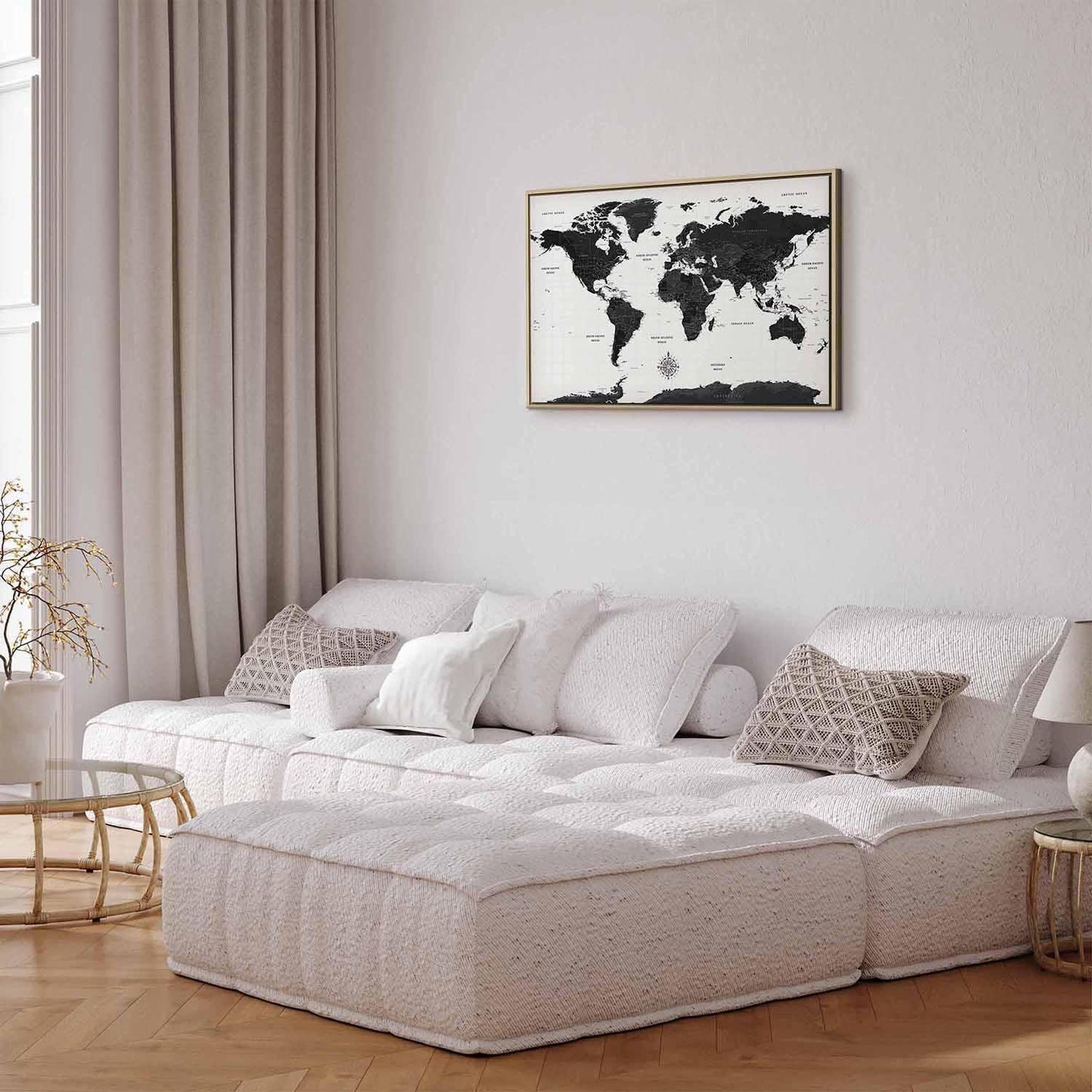 Leinwandbild - Black and White Map (1 Part) Wide Artgeist