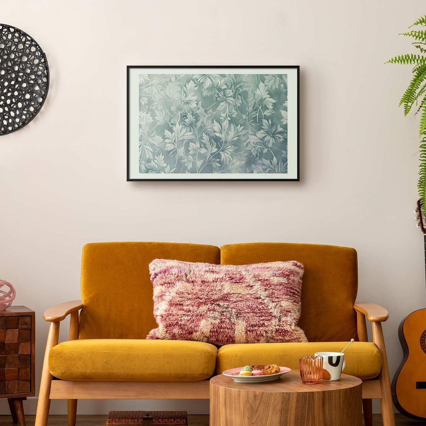 Poster - Worn Floral Patterns in Muted Turquoises