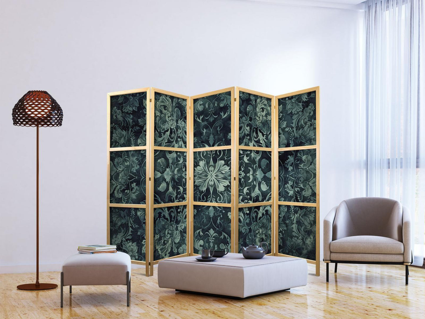 Japanischer Paravent - Oriental Pattern Carpet - Emerald Ornaments and Worn Patterns Artgeist