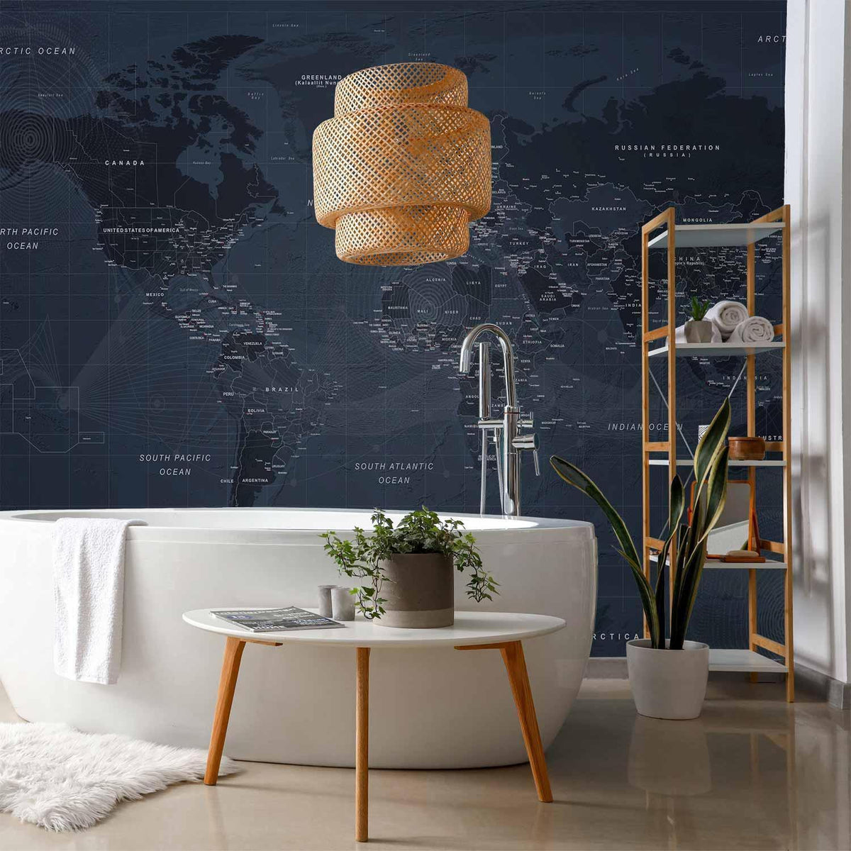 Fototapete - World map in blue - continents with inscriptions in English