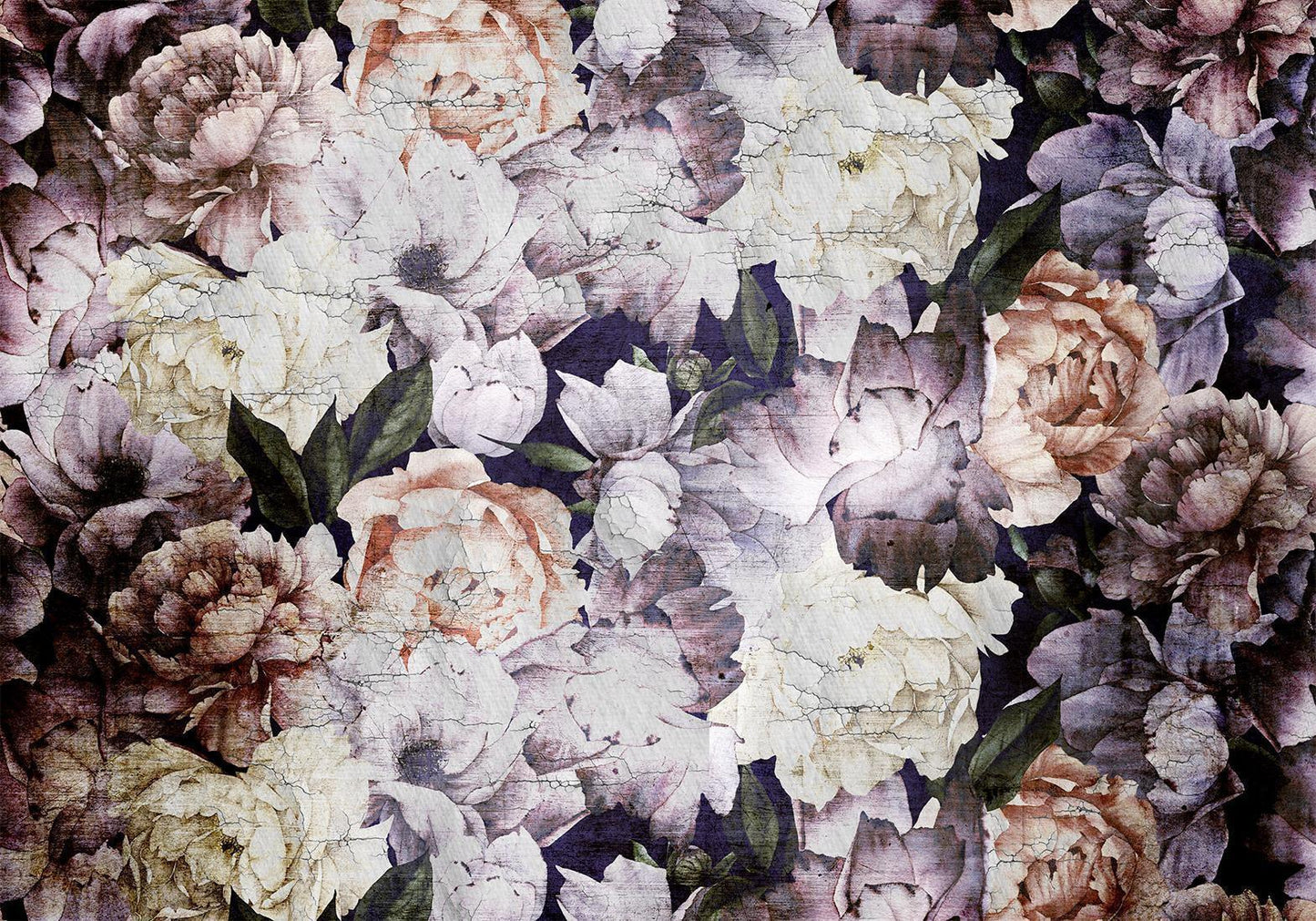 Fototapete - Plant motif with peonies in a garden - retro style flower background Artgeist
