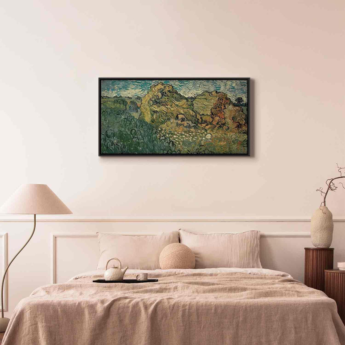 Leinwandbild - Vincent Van Gogh – Field with Wheat Stacks