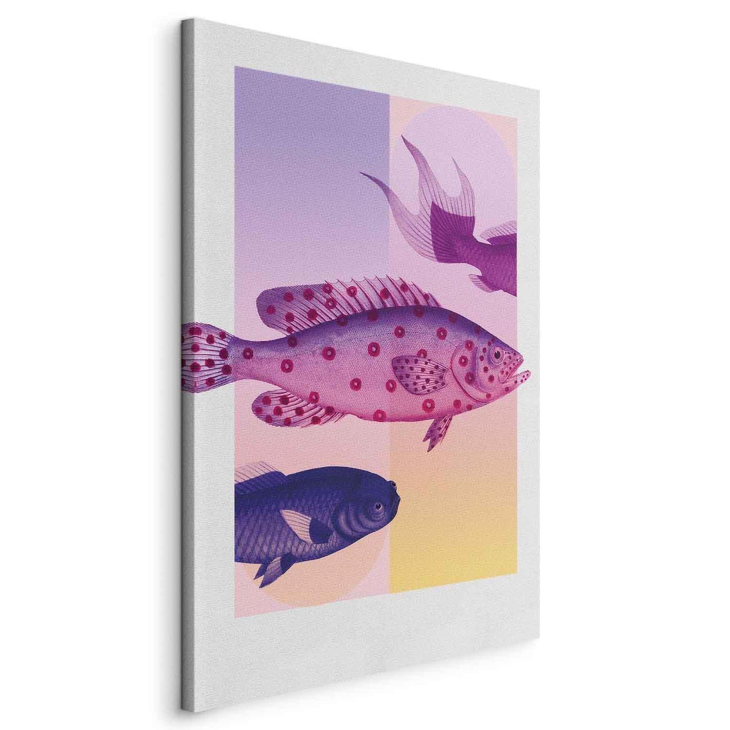 Leinwandbild - Fish in Pastels - Stylized Fish Against Gradient Shapes Artgeist