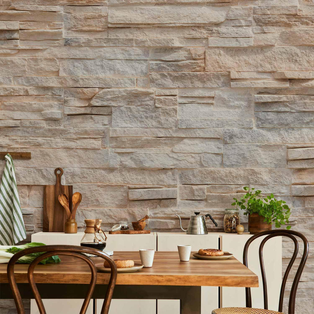 Fototapete Steinoptik - Elegante Natursteinwand in Grau und Beige