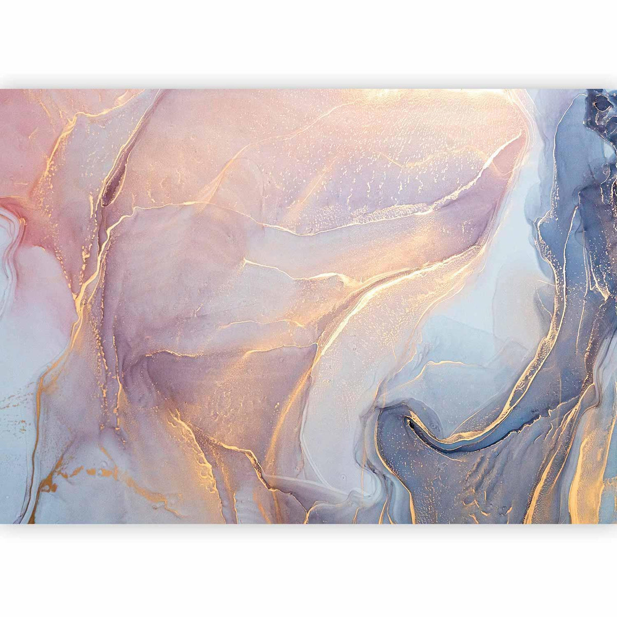 Fototapete - Pink and Blue Marble - Abstract Watercolour With Gold Accent