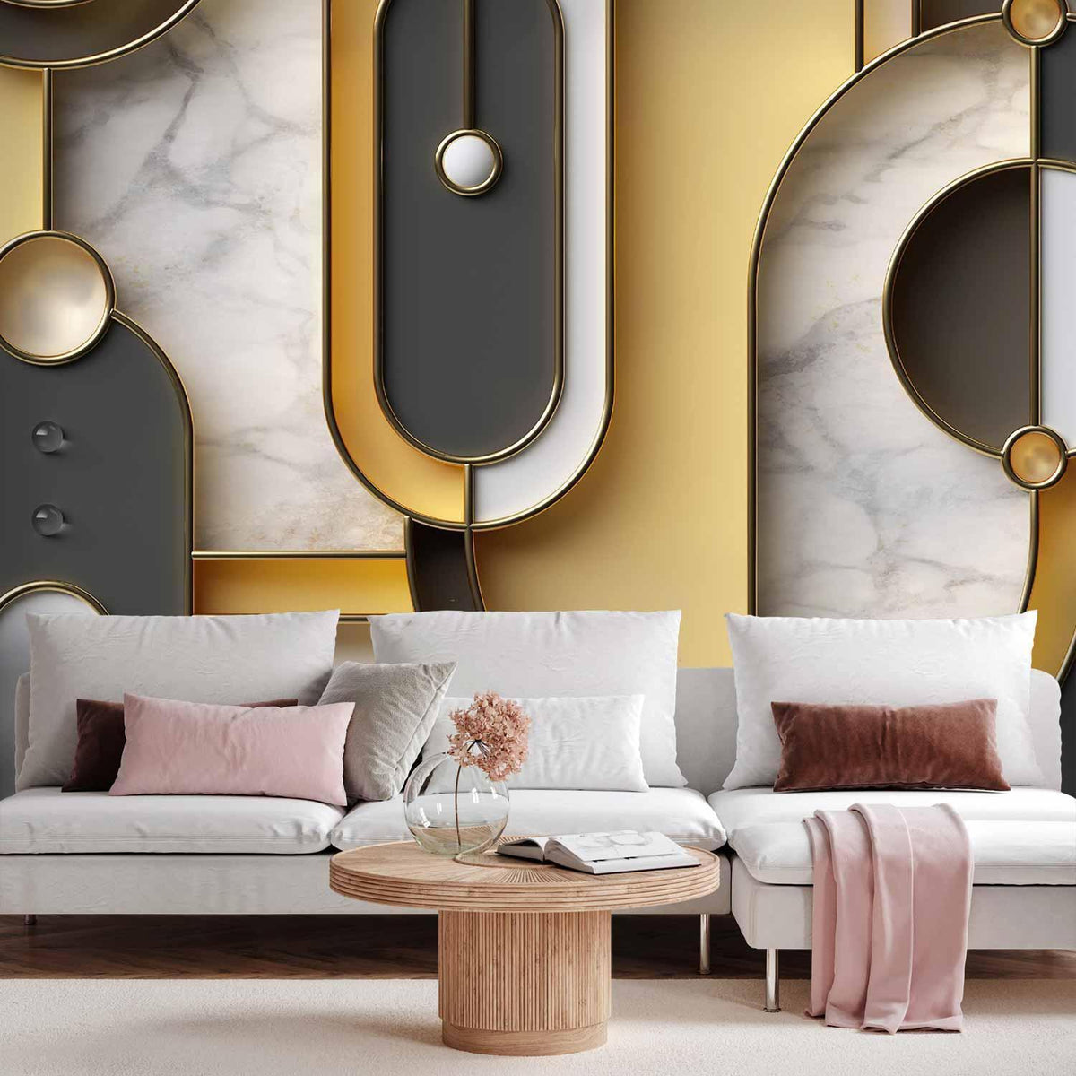 Fototapete - Gold-marble Geometric Pattern