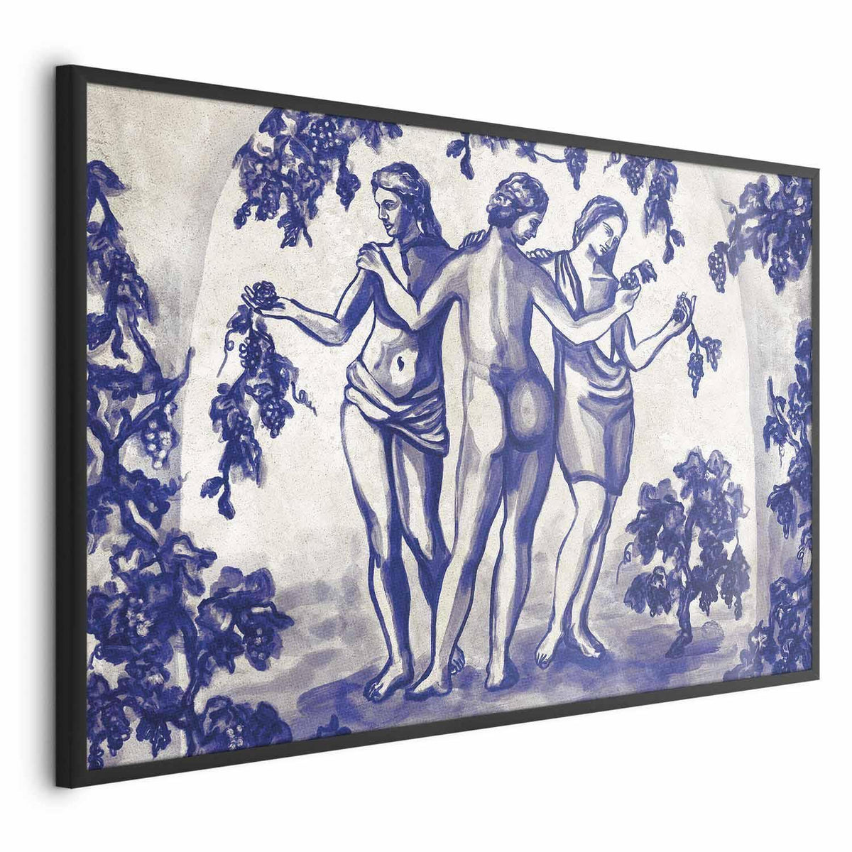 Poster - Ancient Vineyard - three women in a portal painted in blue ink