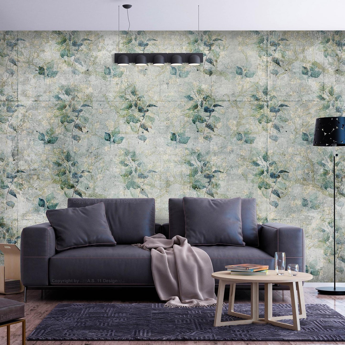 Minttöne Fototapete - Anwendungsbeispiel im Wohnzimmer mit Retro-Stil - SAWELT