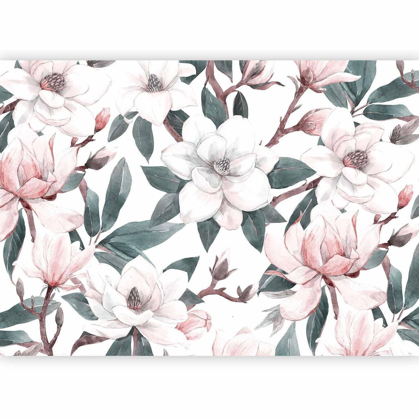 Fototapete "Aquarell Magnolien – Zweite Variante" – Elegante Blüten in sanften Farben