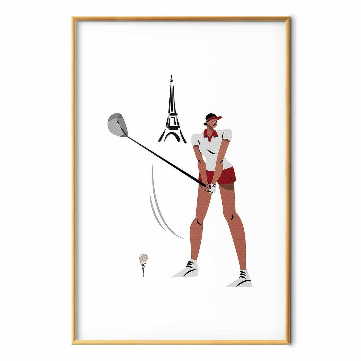 Poster - Illustration of a Female Golfer with the Eiffel Tower in the Background