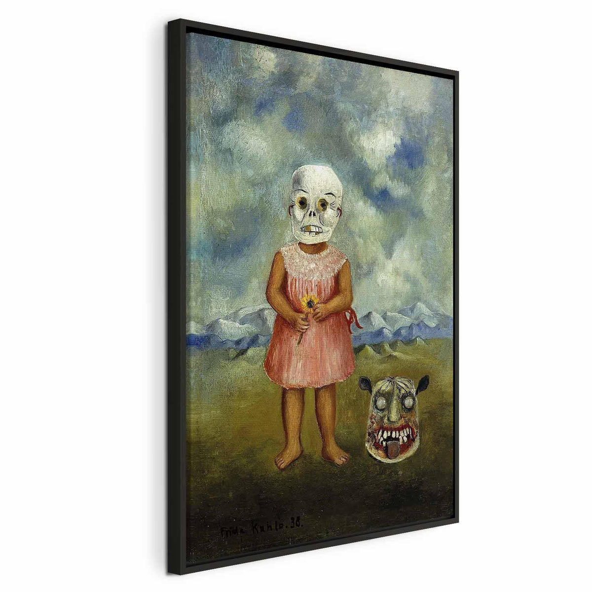 Leinwandbild - Frida Kahlo – Girl with Death Mask (She Plays Alone)