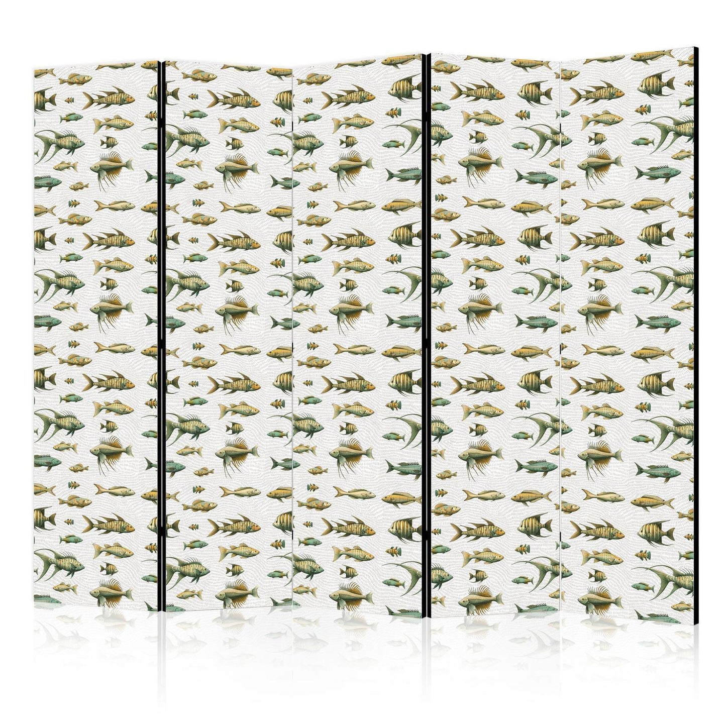 Paravent - Unusual Species of Fish - a Cluster of Fish in Muted Colors in Retro Style Against a Background of Beige Streaks Artgeist