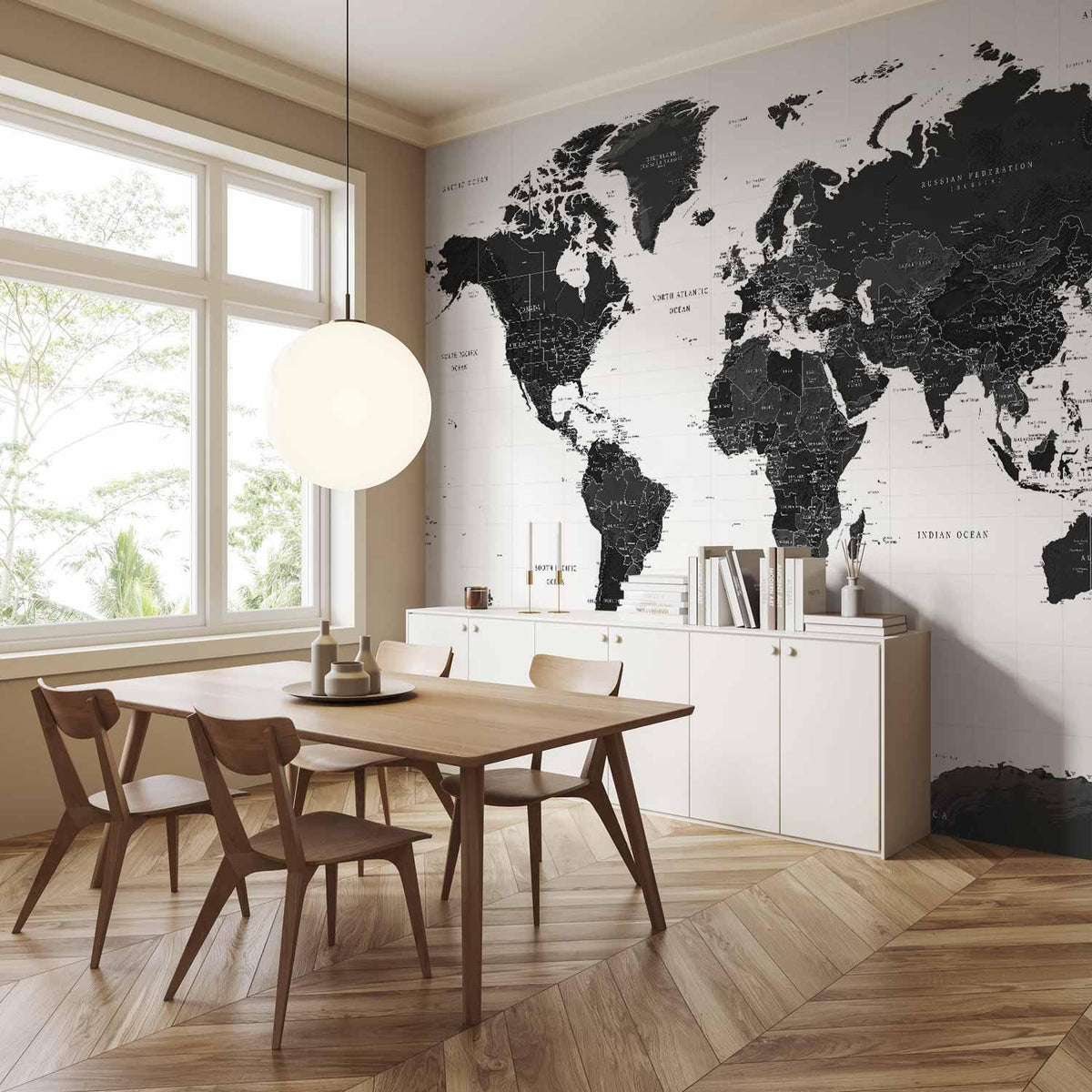 Fototapete - Black and White Map