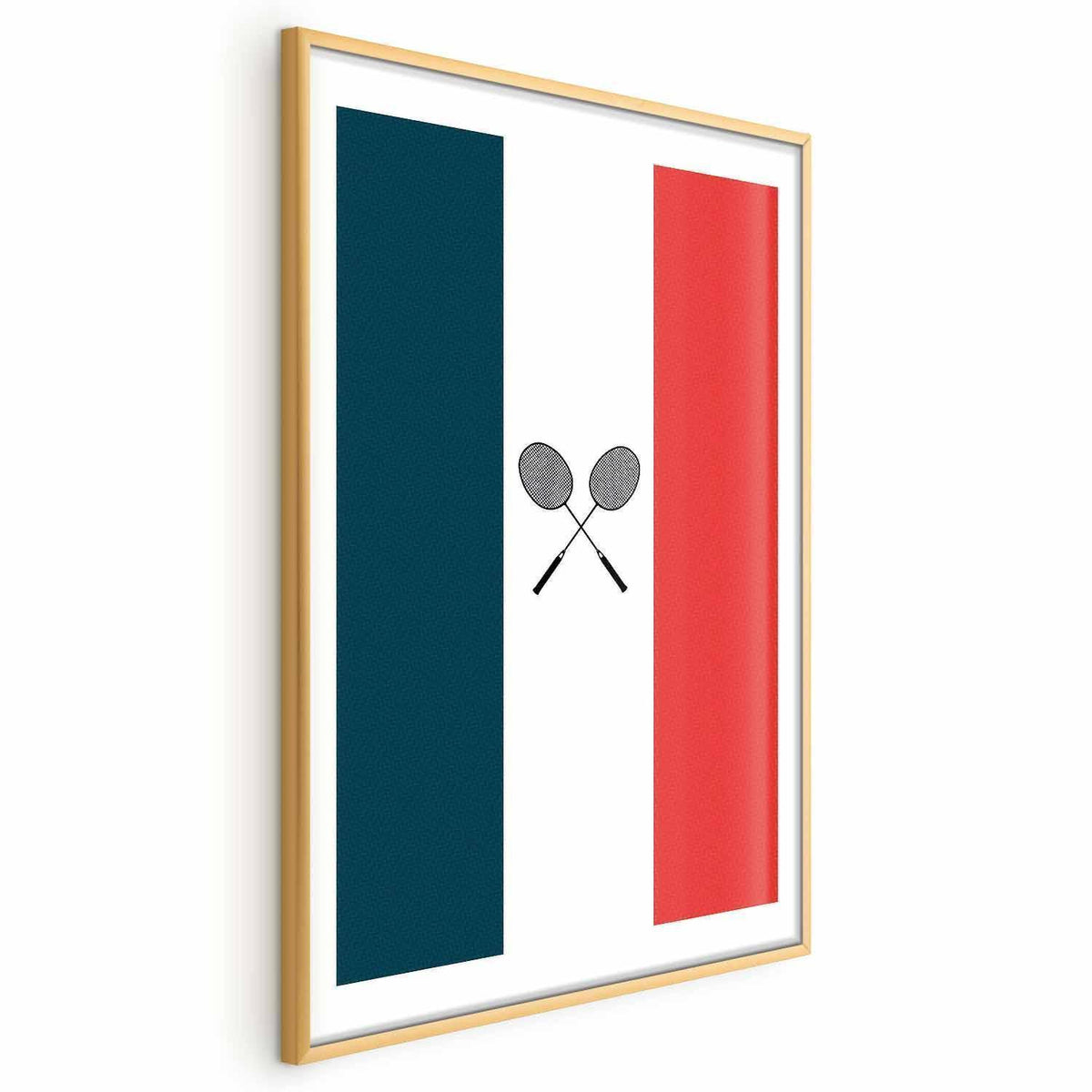 Poster - French Flags and Black Badminton Rackets