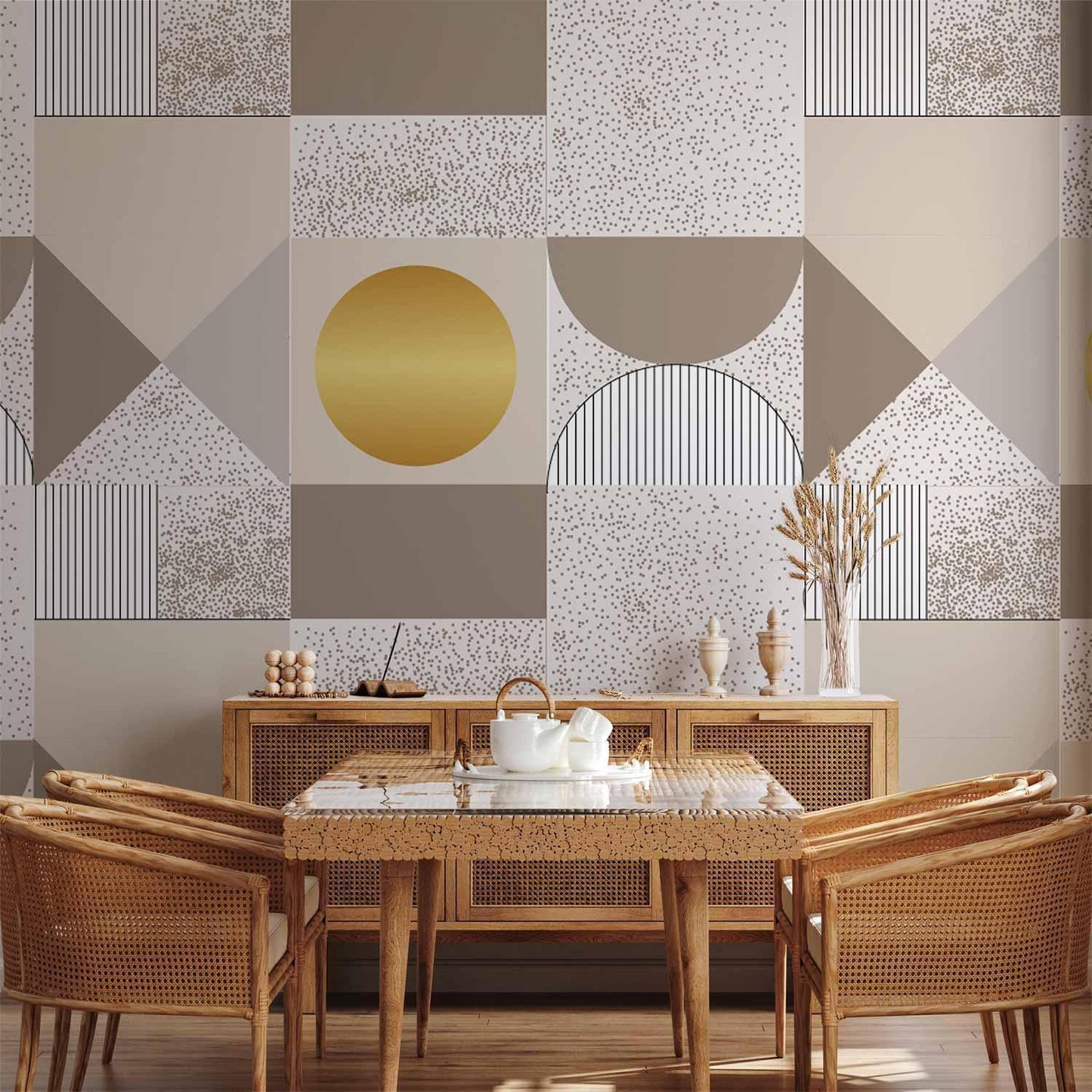 Fototapete - Beige and Gold Geometric Pattern Artgeist