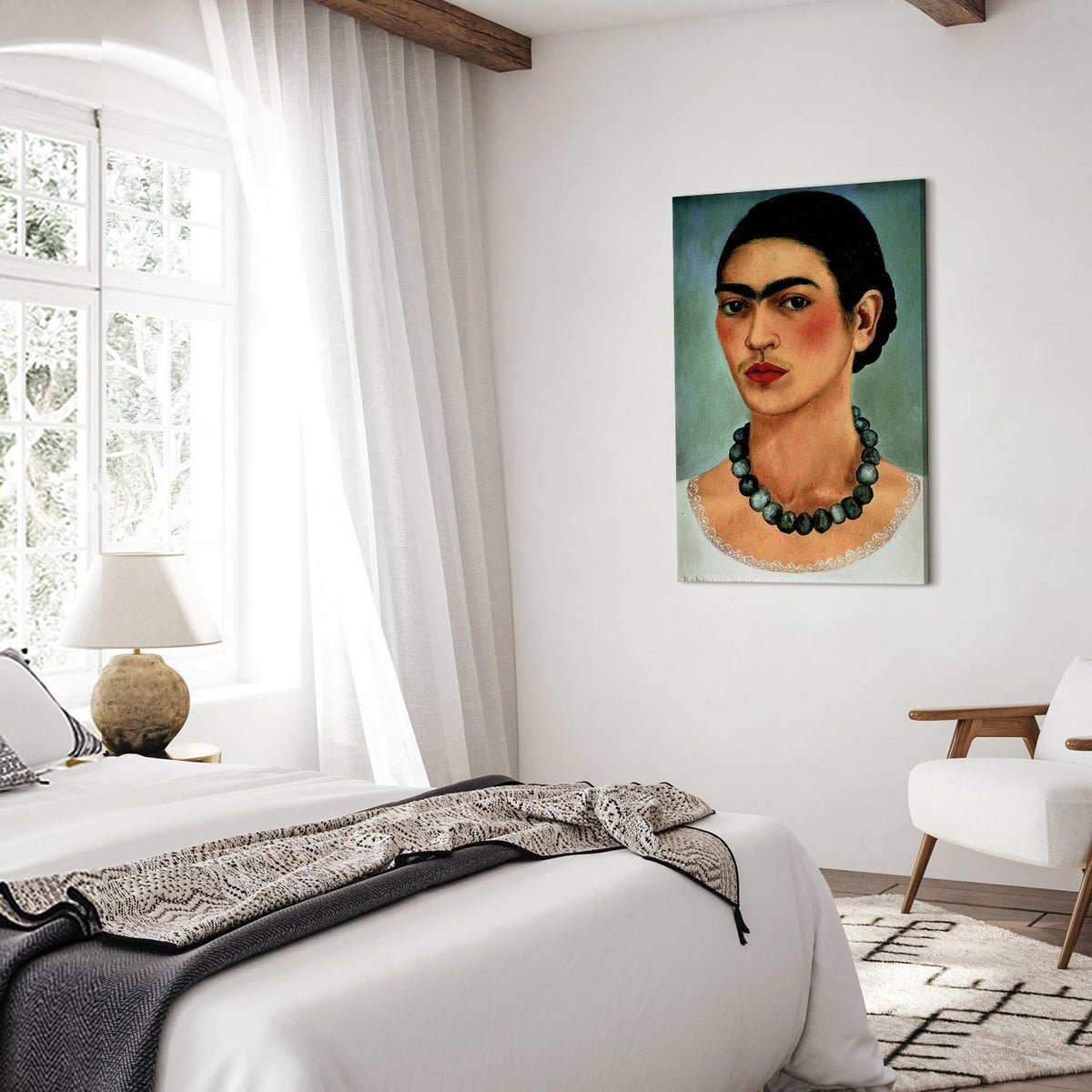 Leinwandbild - Frida Kahlo – Self-Portrait with Beaded Necklace