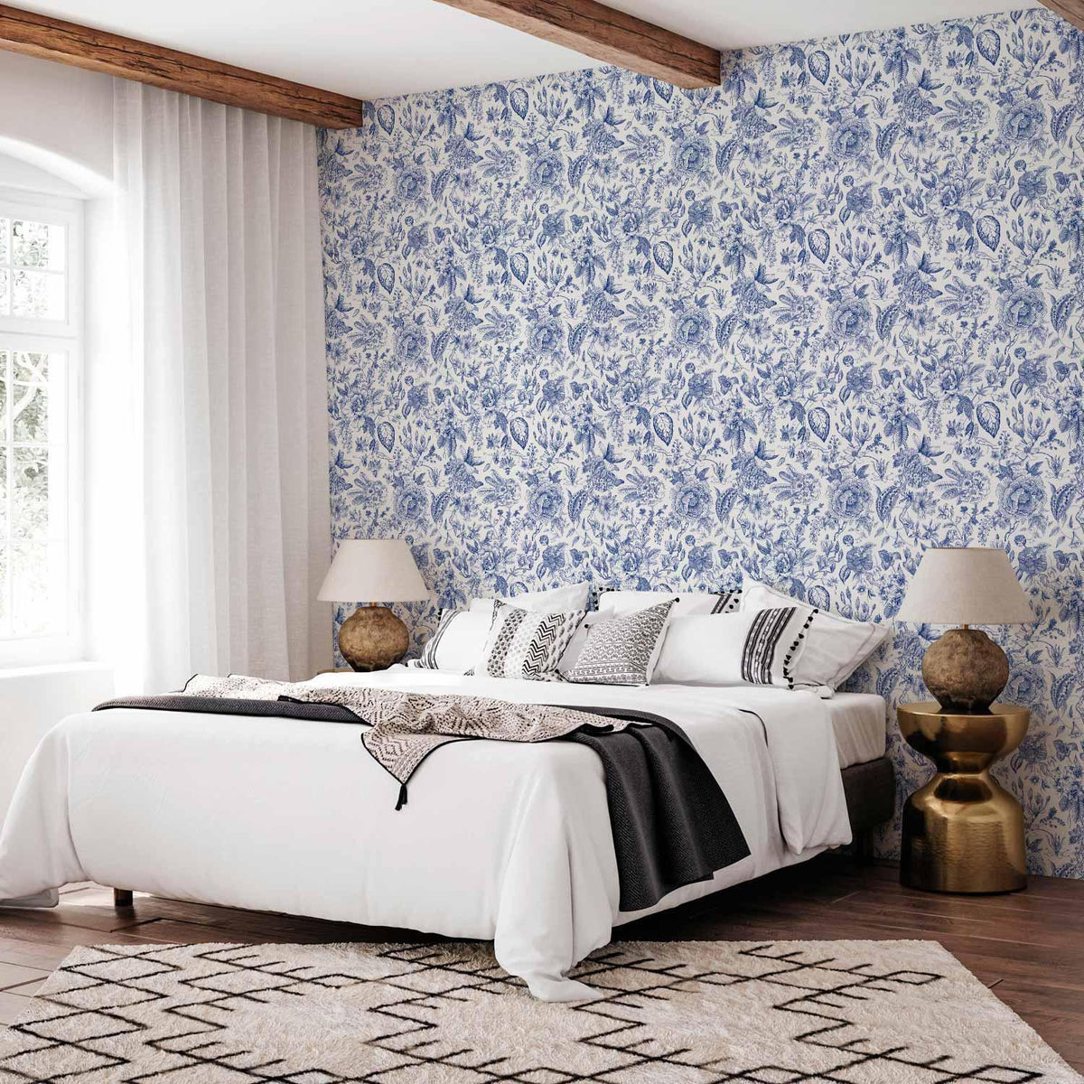 Tapete - Illustration with blue flowers