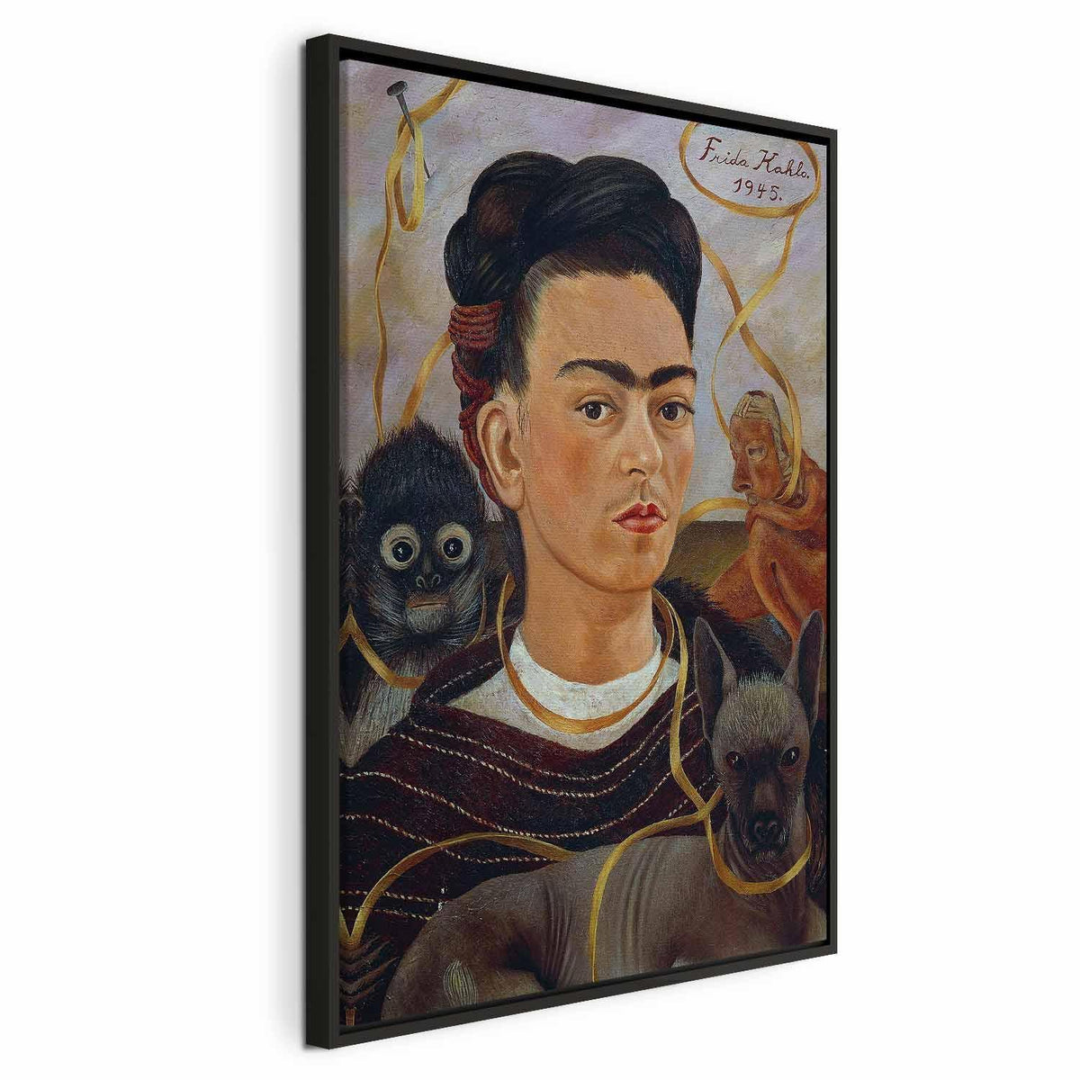 Leinwandbild - Frida Kahlo – Self-Portrait with Changuito