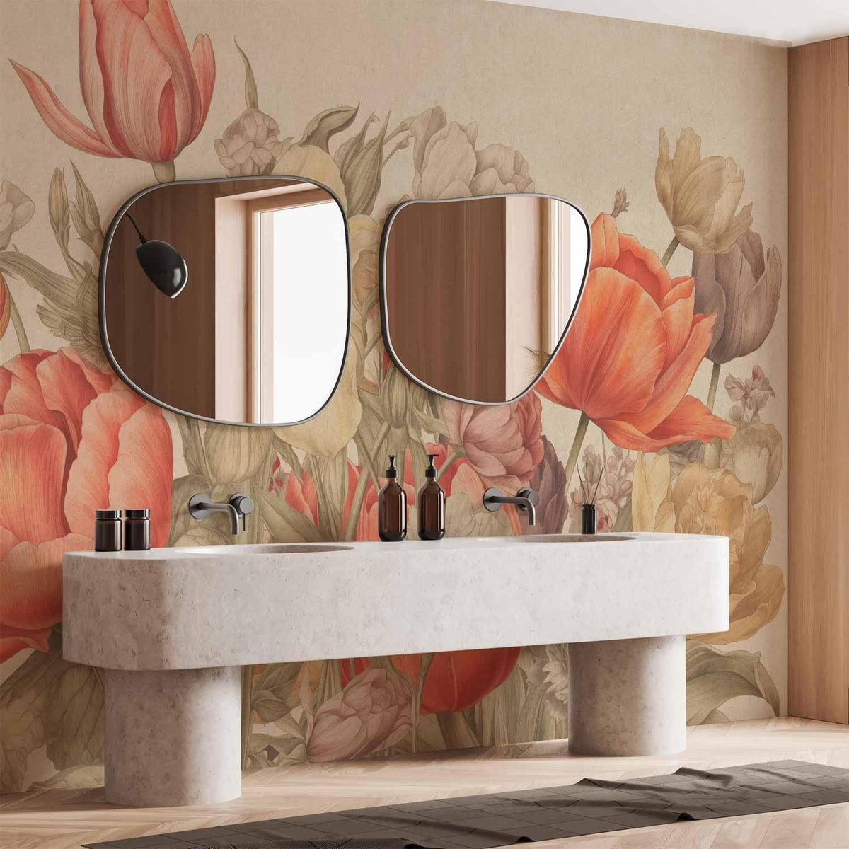 Fototapete Blumenstrauß Beige – Zarte Blüten für Wohnzimmer & Schlafzimmer