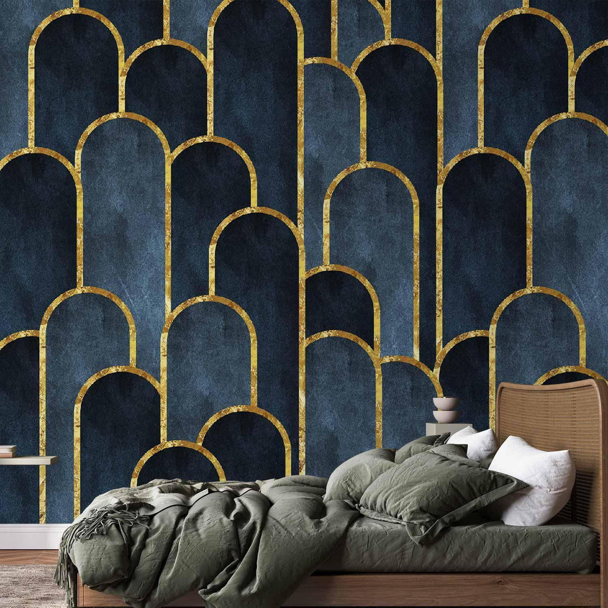 Fototapete - Gold and Navy Blue Pattern