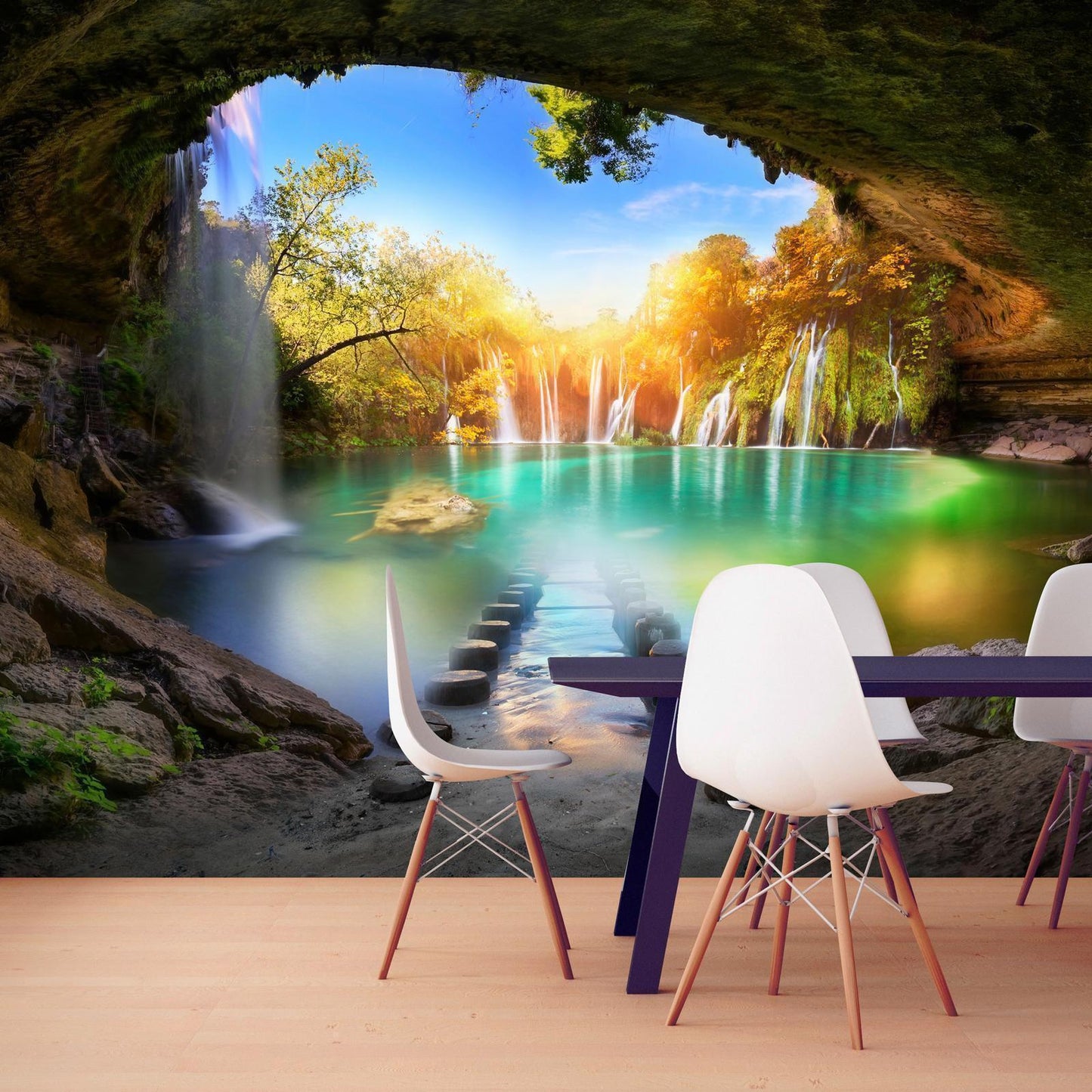 Fototapete Türkiser See - Kristallklare Berglandschaft mit türkisblauen Wassertönen