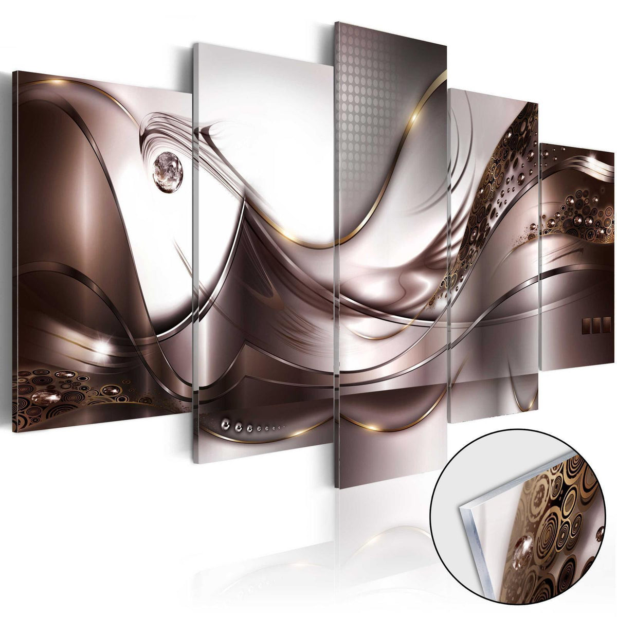 Wandbild Goldener Sturm – 5-teiliges Acrylglasbild in Braun und Silber