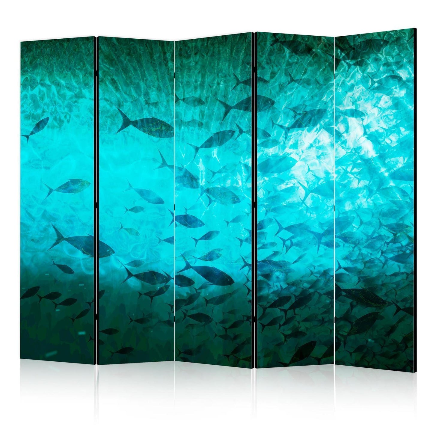 Paravent - Underwater Paradise - Numerous Shoal of Fish in a Beautiful Turquoise-Blue Depth Illuminated by Sunlight Artgeist