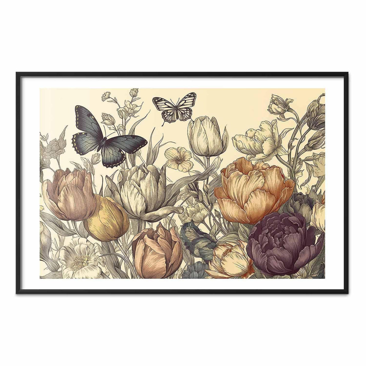 Poster - Colorful Tulips on a Cream Background