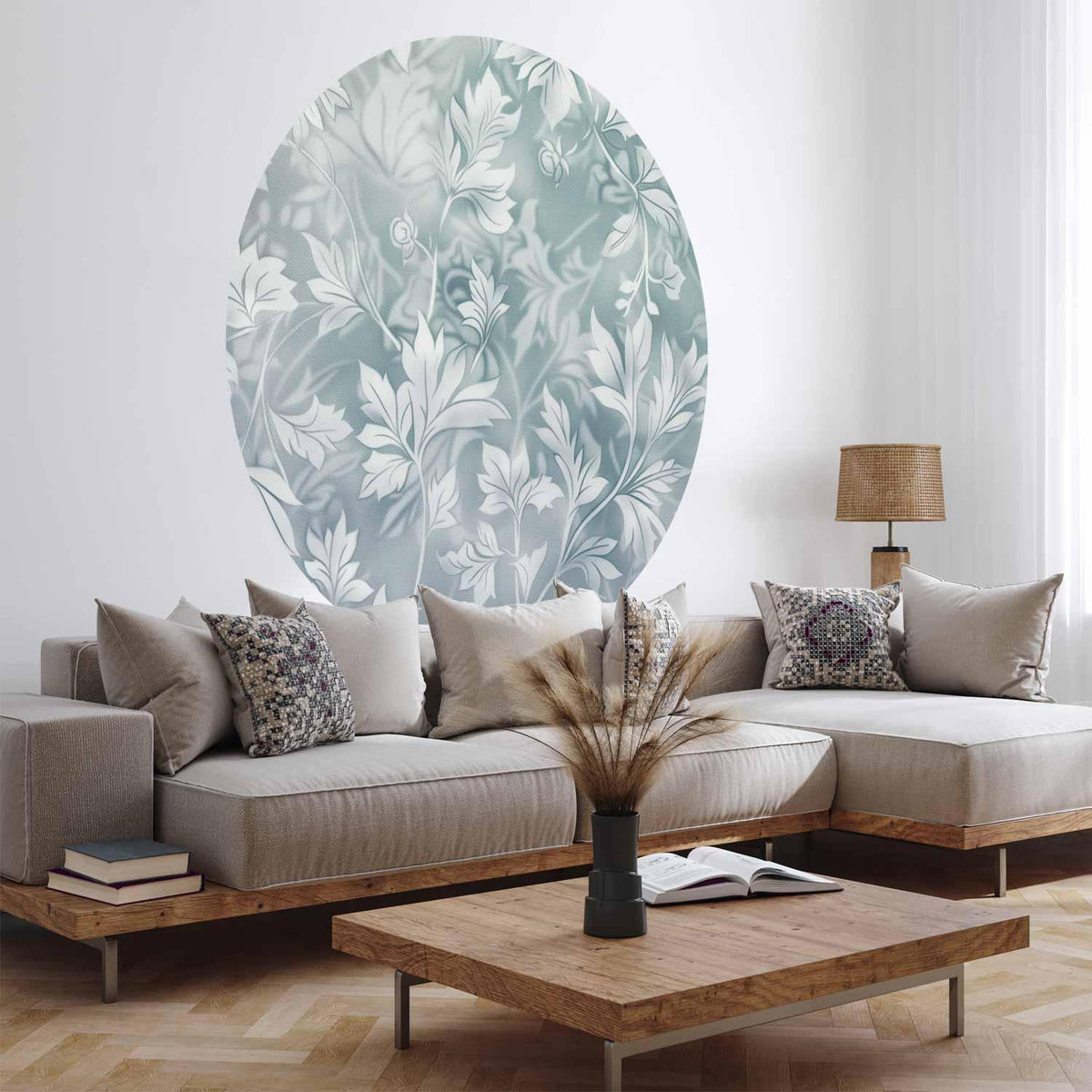 Runde Fototapete - Distressed floral patterns in muted turquoises