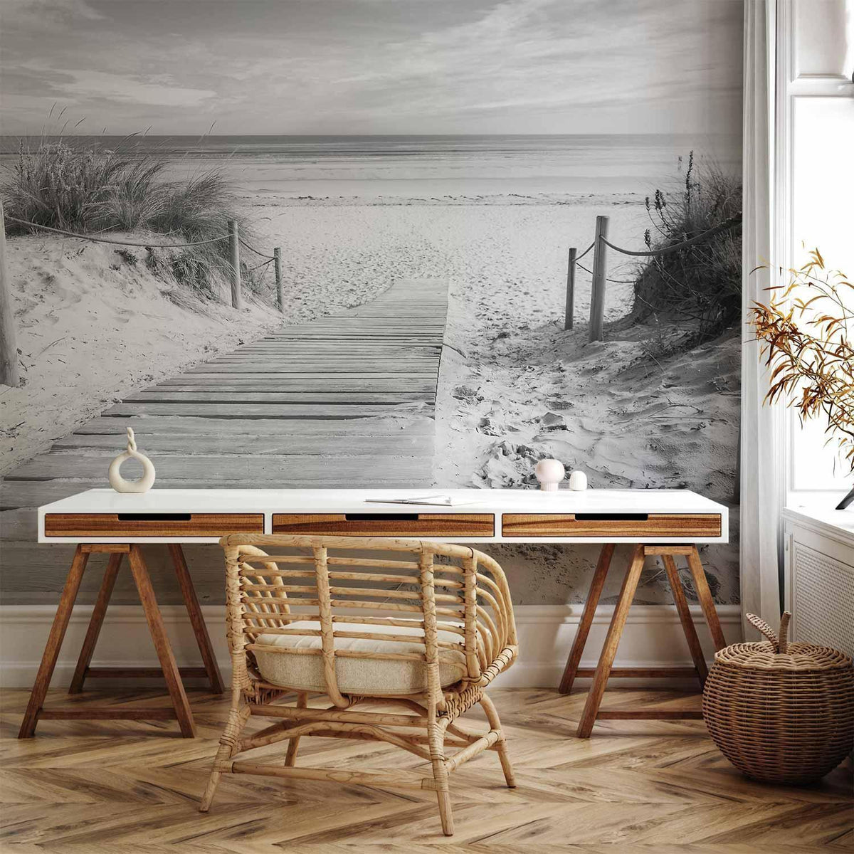 Fototapete - On the beach - black and white