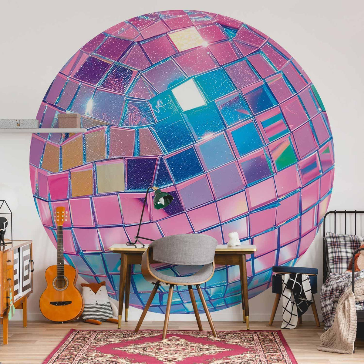 Runde Fototapete Pink Discokugel in 3D-Optik