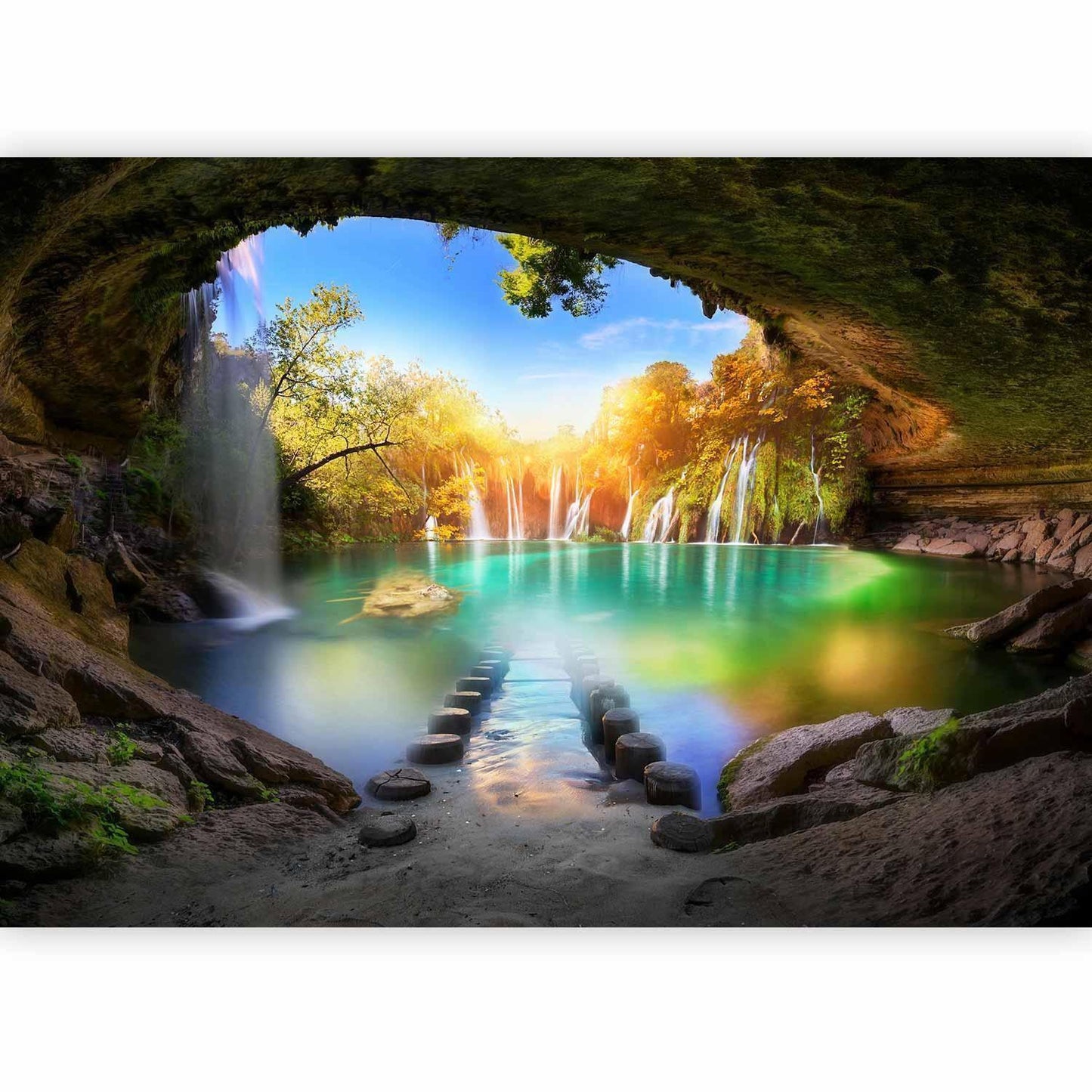 Fototapete Türkiser See - Kristallklare Berglandschaft mit türkisblauen Wassertönen