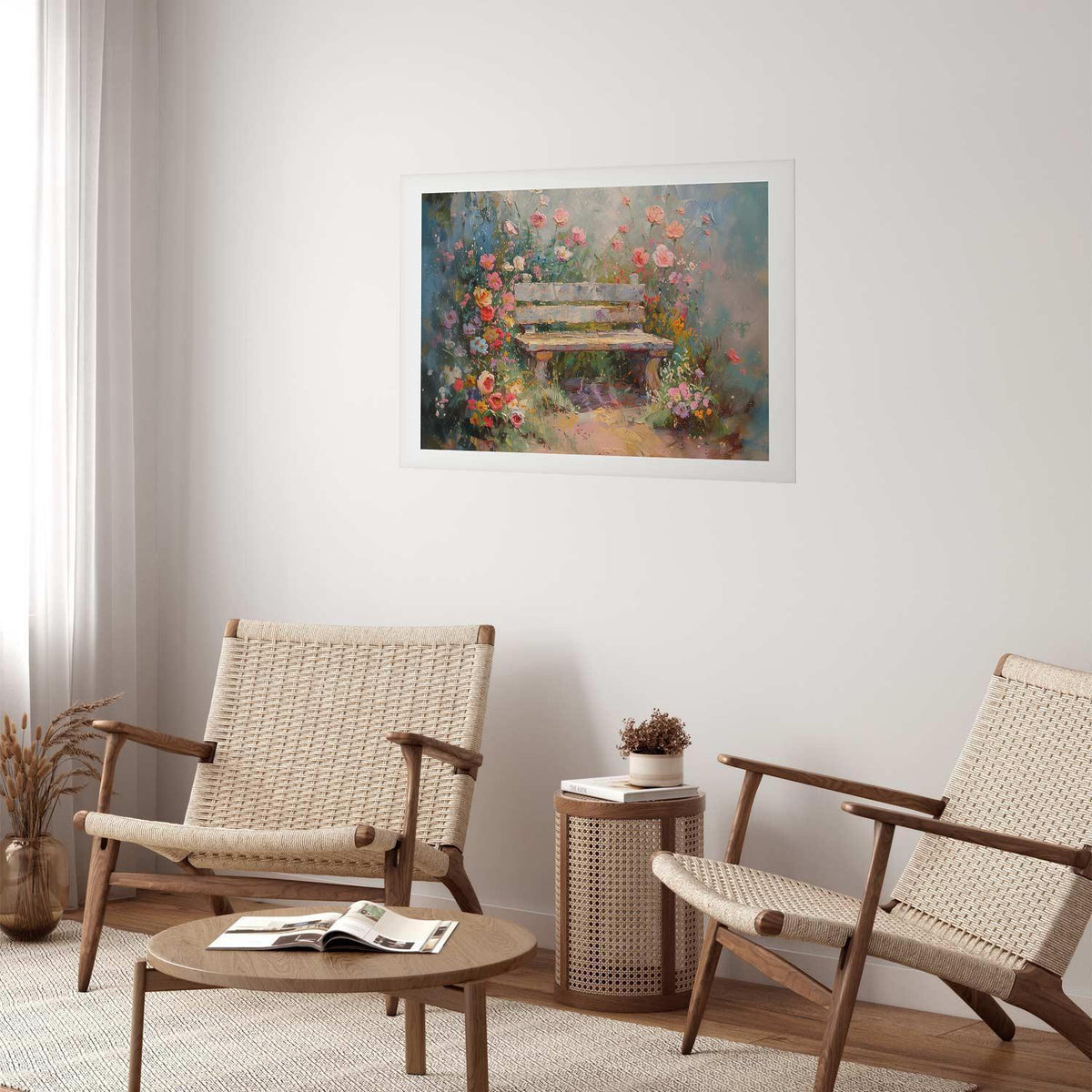 Poster - Flowery bench - impressionist painting full of flowers