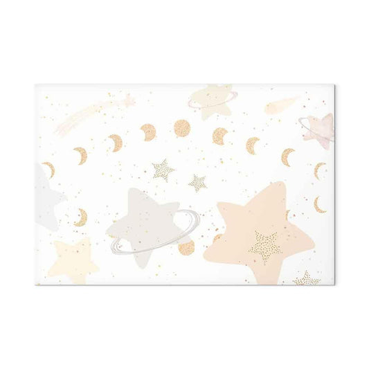Leinwandbild - Fairy-Tale Galaxy - Phases of the Moon in Yellow Tones Among Stars in Beige and Ash Colors with Stardust