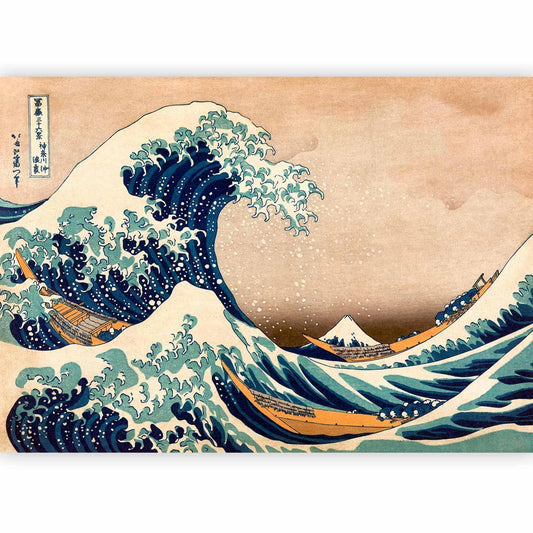 Fototapete Die große Welle von Kanagawa – Hokusai Kunstdruck in Blau & Weiß