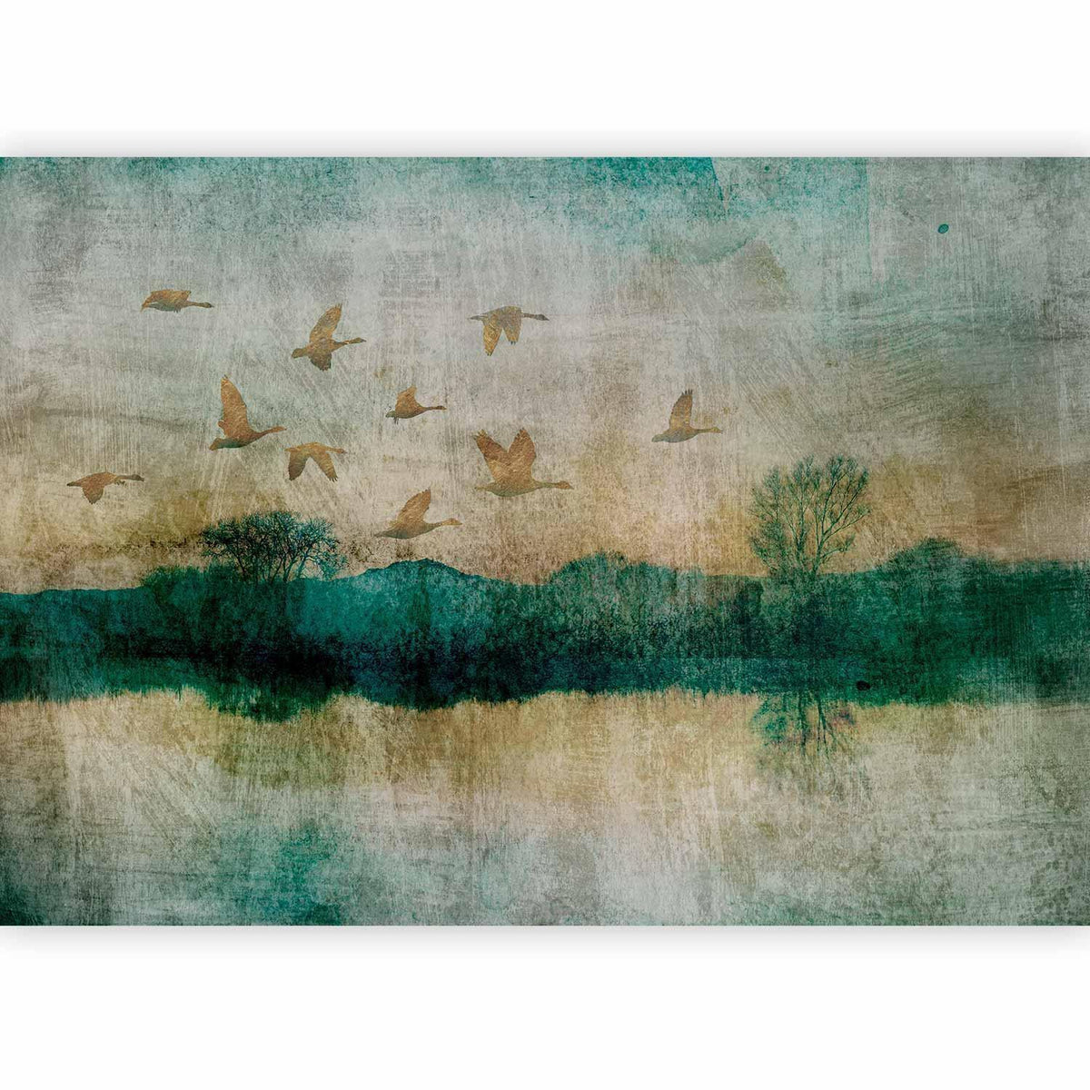 Fototapete Goldene Enten - Elegante Illustration auf Beige