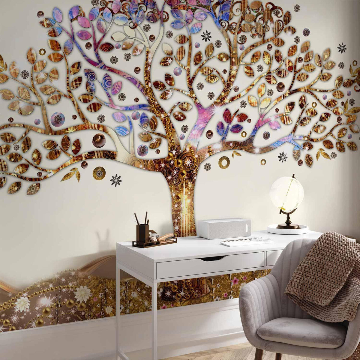 Fototapete Goldener Baum – Künstlerisches Naturmotiv in Gold