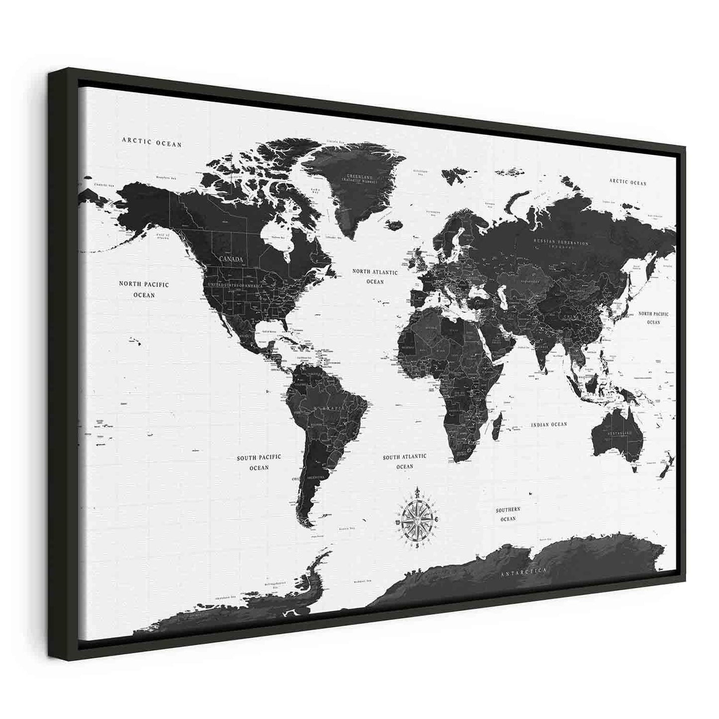 Leinwandbild - Black and White Map (1 Part) Wide Artgeist