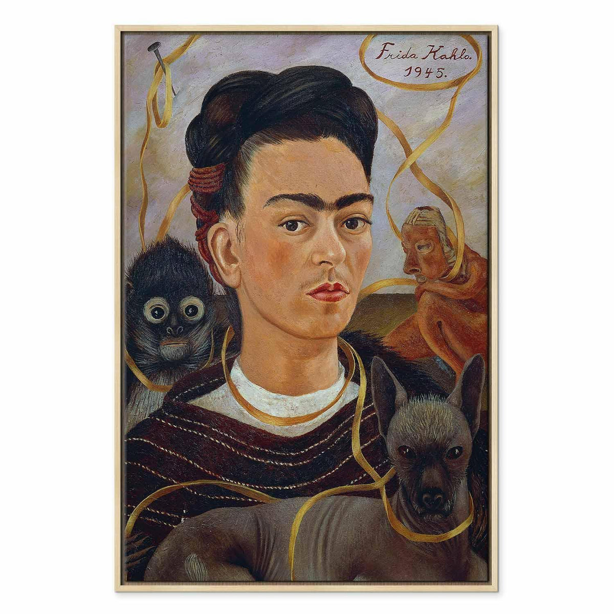 Leinwandbild - Frida Kahlo – Self-Portrait with Changuito