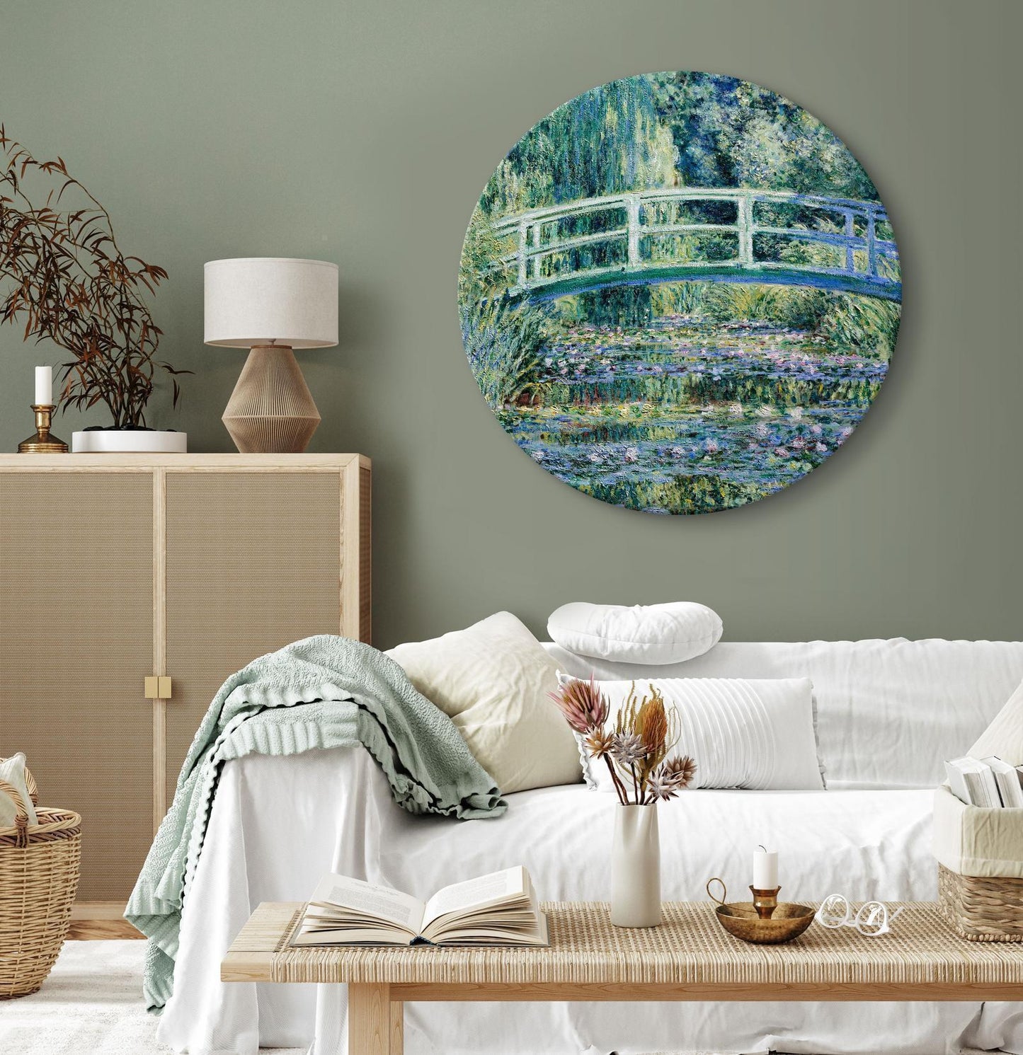 Rundes Bild - Bridge at Giverny Claude Monet - Spring Landscape of a Forest With a River Artgeist