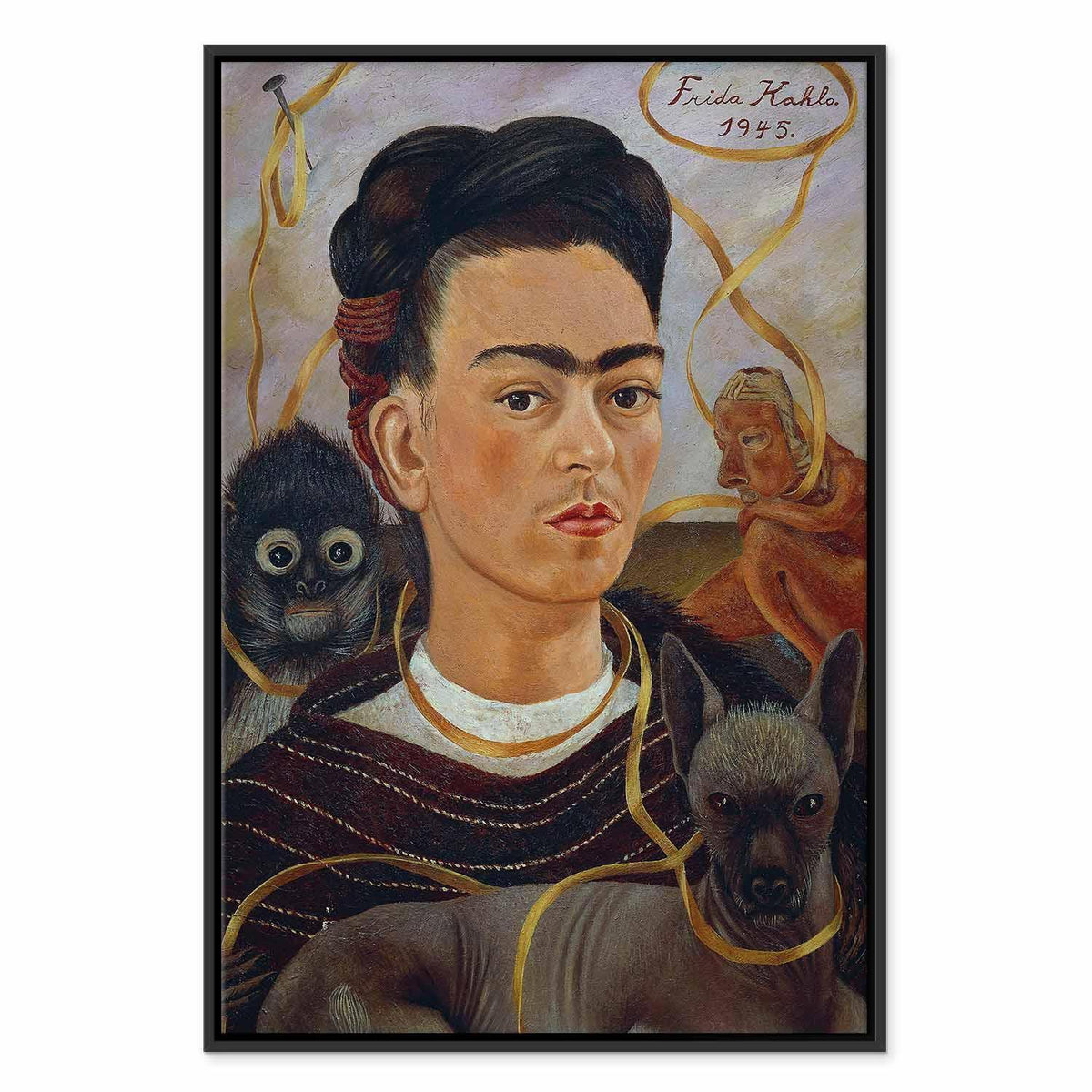 Leinwandbild - Frida Kahlo – Self-Portrait with Changuito
