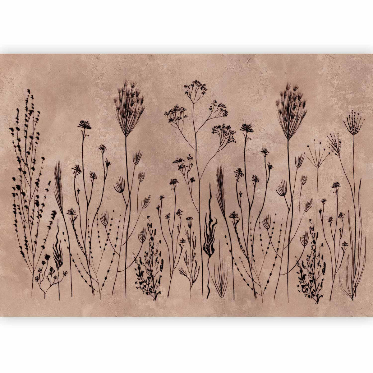 Fototapete Wildblumen – Botanische Silhouetten auf Hellbraun
