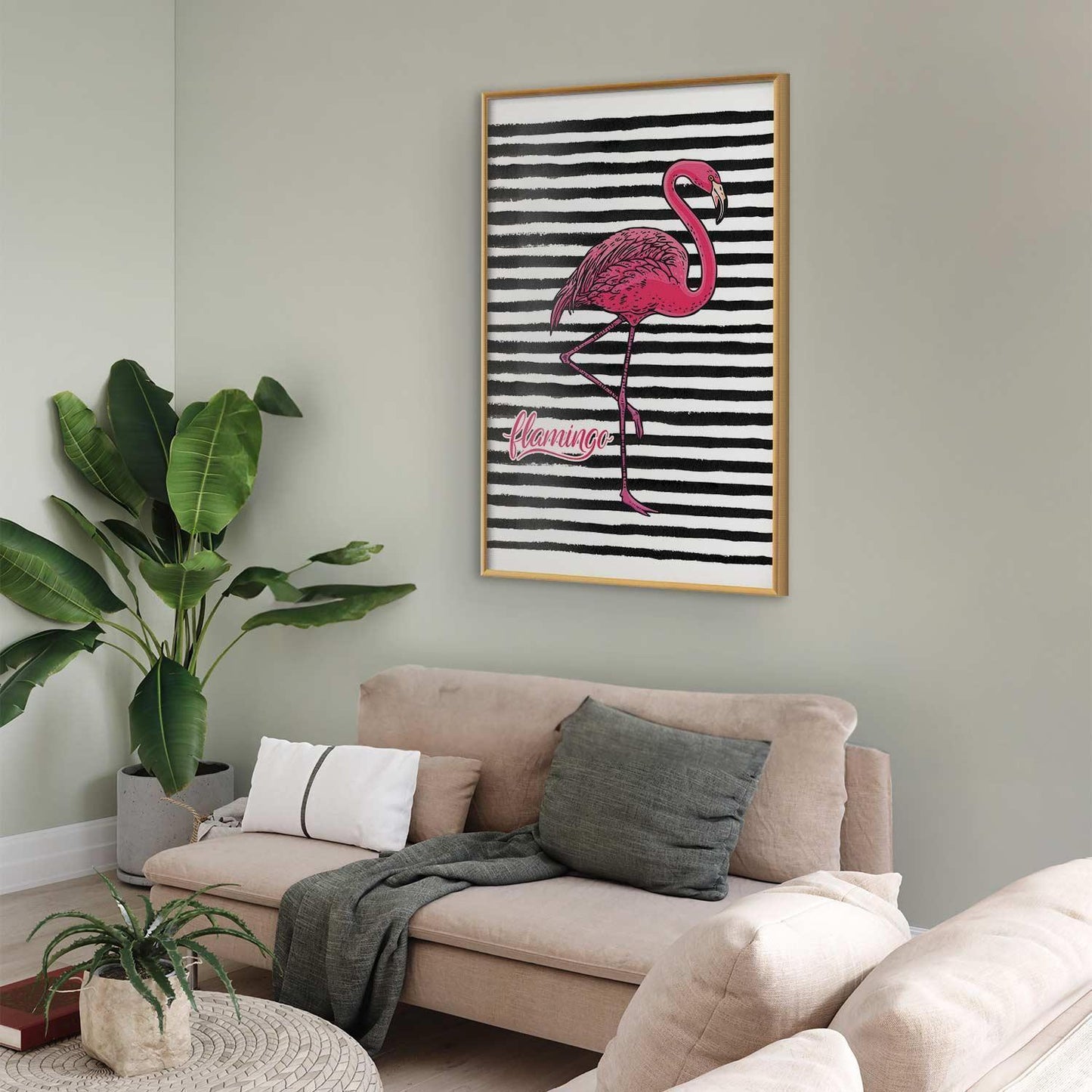 Poster - Black Stripes and Flamingo Artgeist