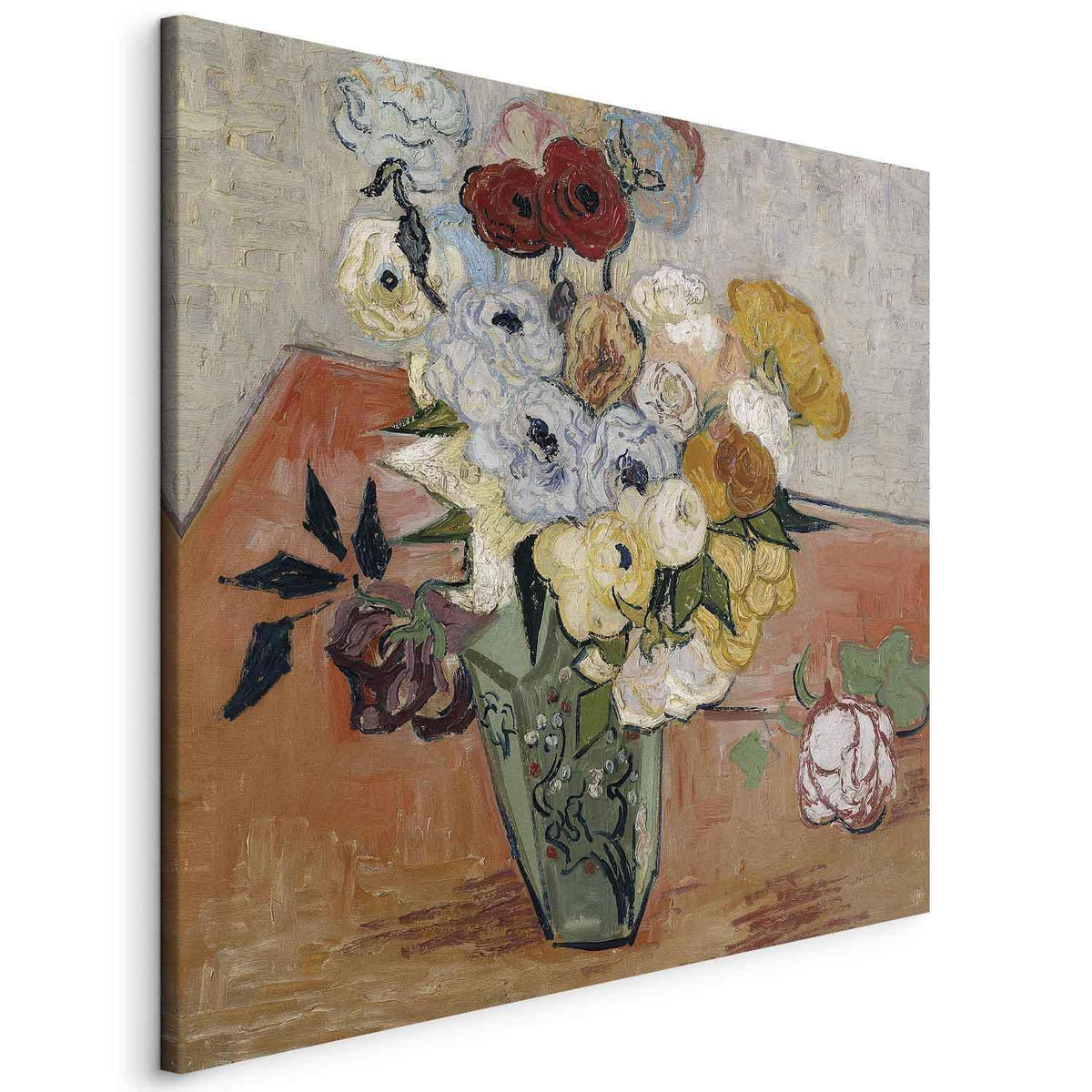 Leinwandbild - Vincent Van Gogh – Stilllife with Japanese vase, roses and anemones