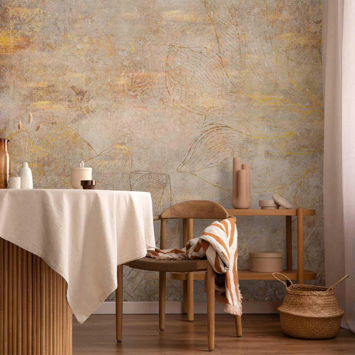 Fototapete Goldene Ornamente - Abstrakte Eleganz auf Beige